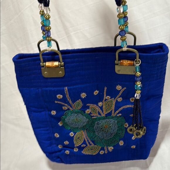 Vibrant Blue and Green Embroidered Crossbody Bag - Picture 6 of 8